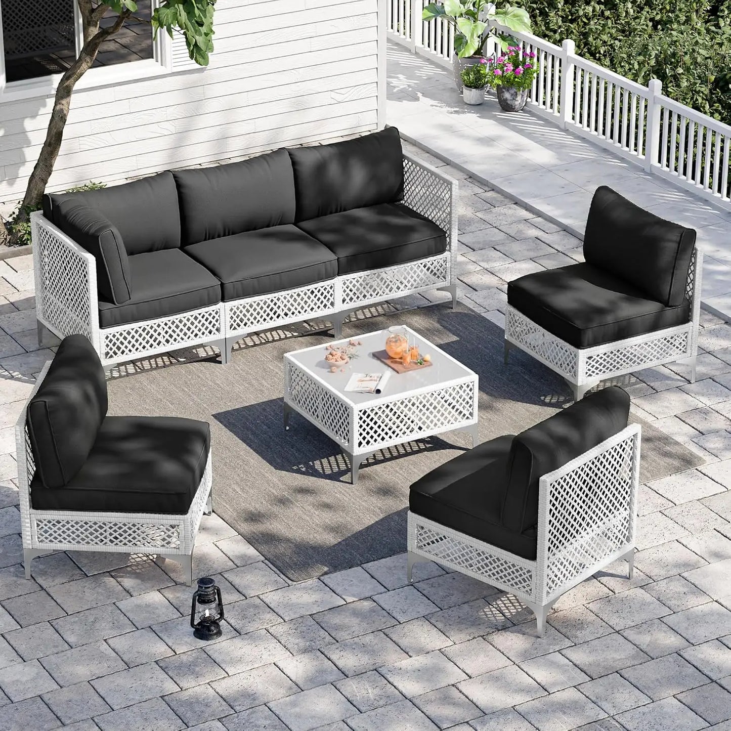 XIAOLANG Outdoor Patio Conversation Set Cushioned Wicker Sofa