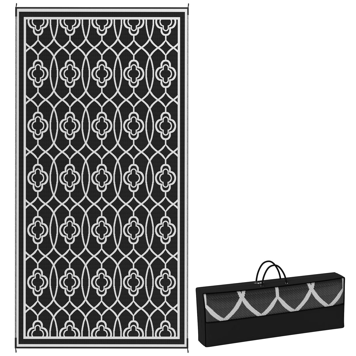 Outdoor Rug, 9' x 18' Floor Mat, Black White Lantern