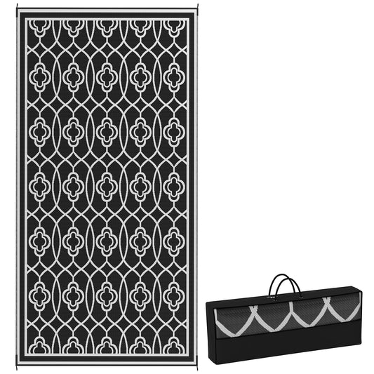 Outdoor Rug, 9' x 18' Floor Mat, Black White Lantern