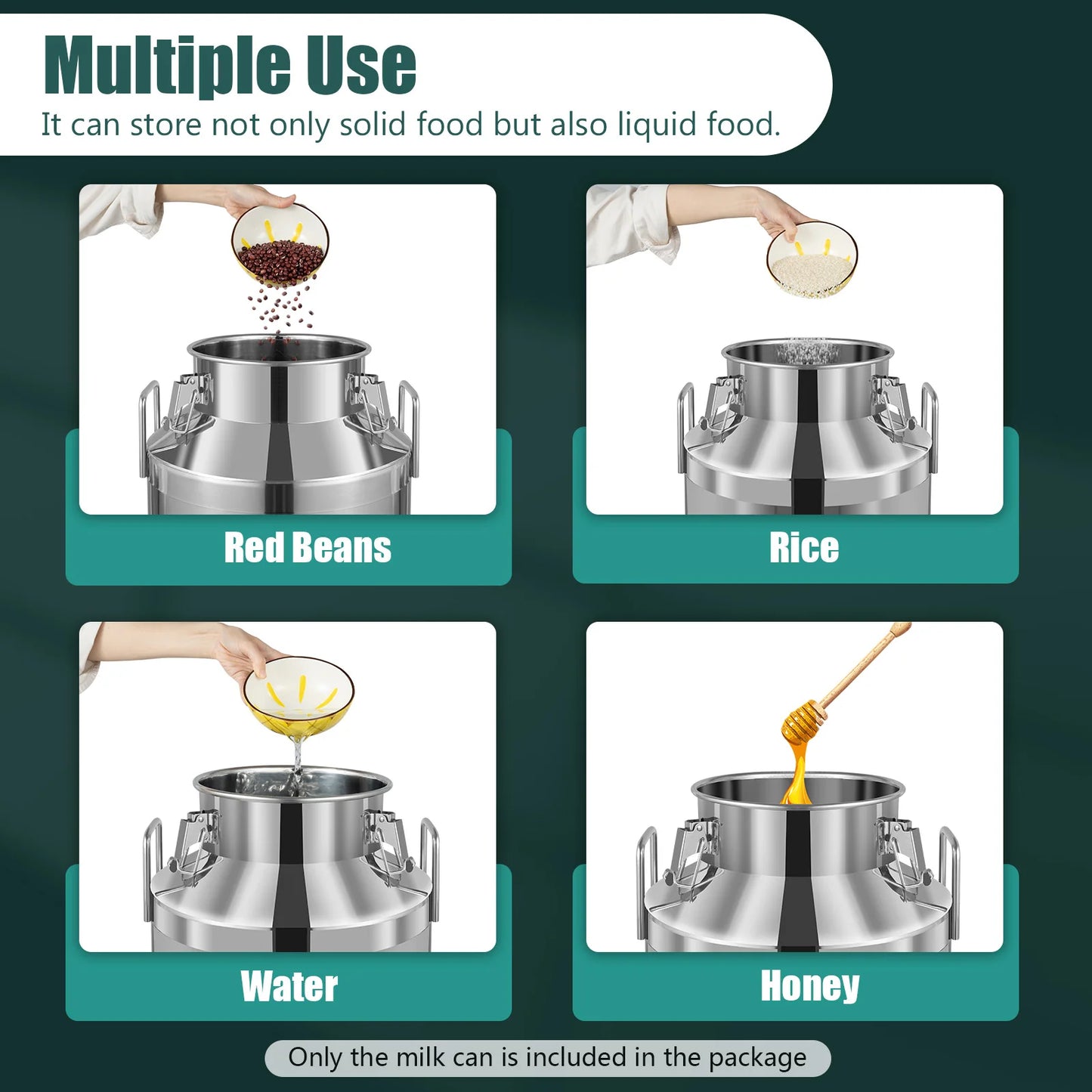 Stainless Steel Milk Jug 60L/15.85Gal Sealed Milk Can, Mirror Polishing Milk Bucket, Large Mouth Opening Large Mouth Opening Food Storage Bucket