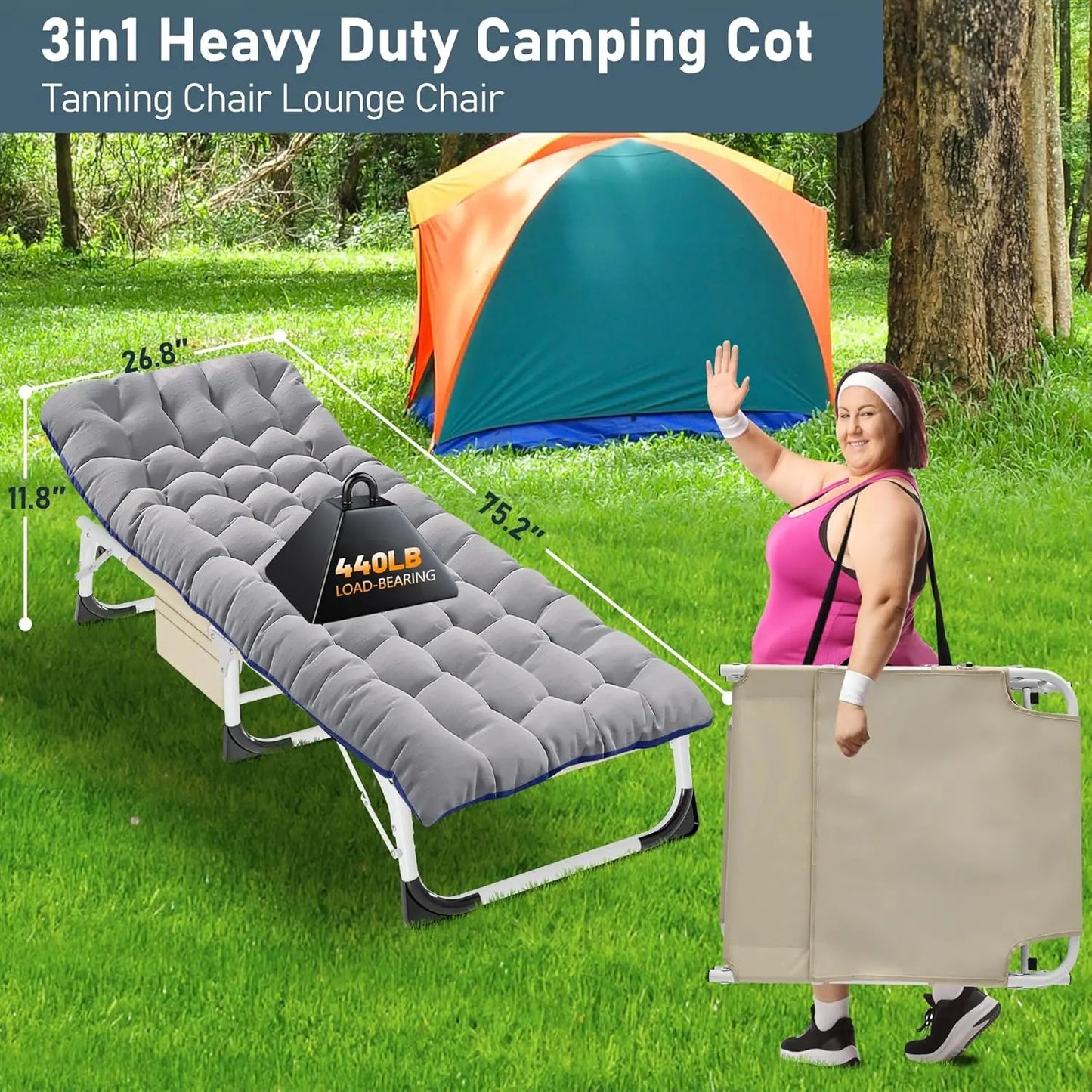 Tanning Chair Heavy Duty Folding Beach Lounger Chaise Outdoor