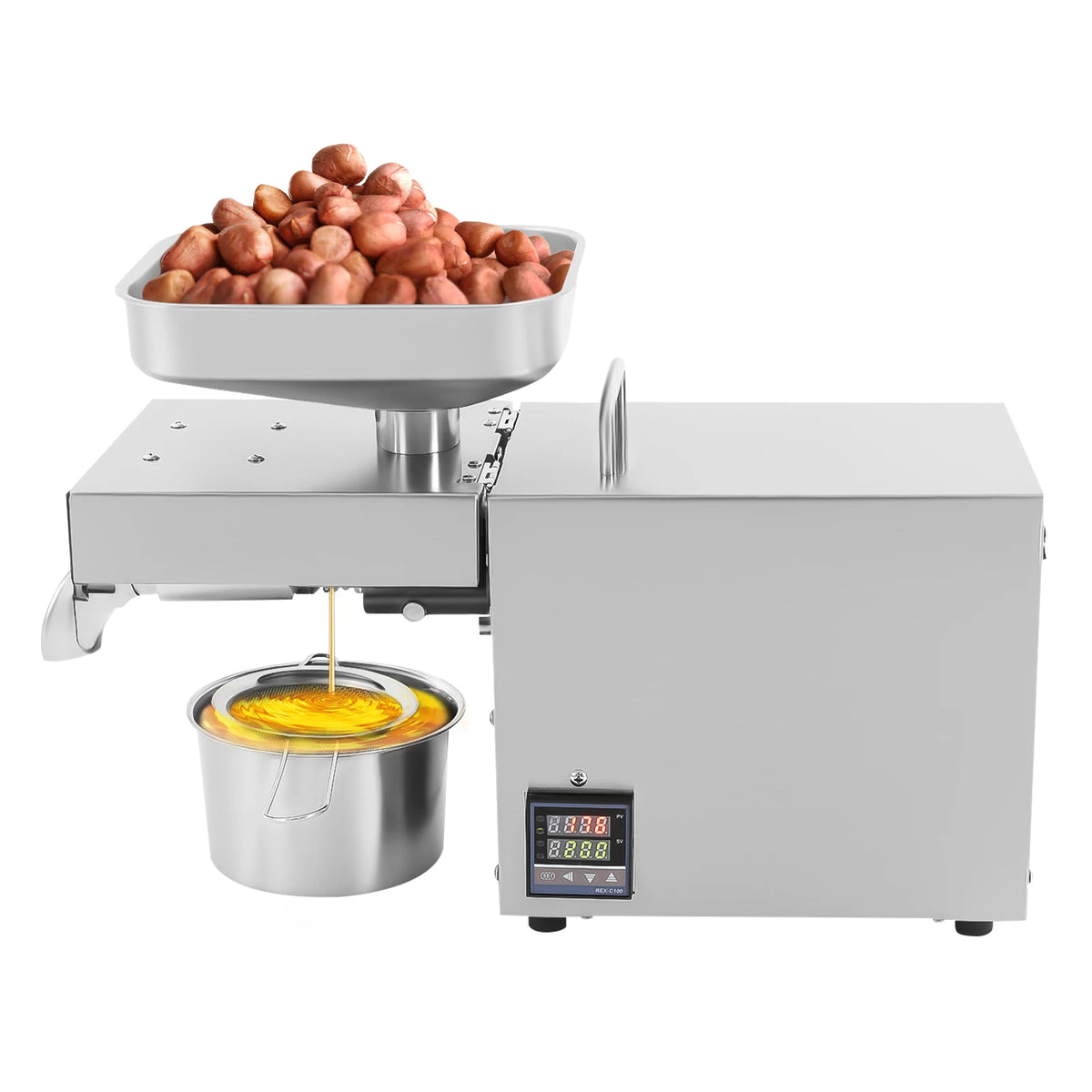 610W Electric Oil Press Machine 304 Stainless Steel Cold/Hot Press Brushless Motor Temp Control for Nuts Seeds Olive 110V/220V