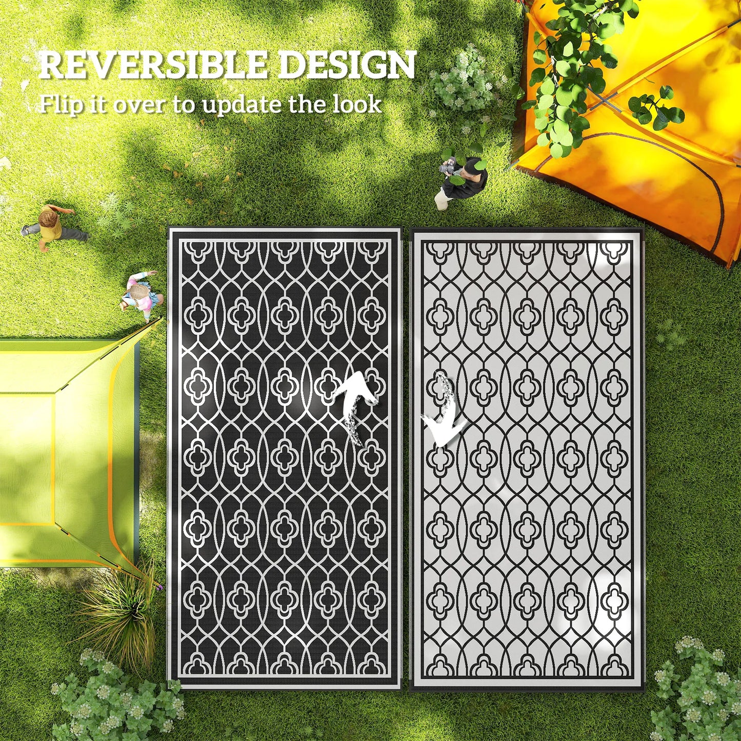 Outdoor Rug, 9' x 18' Floor Mat, Black White Lantern