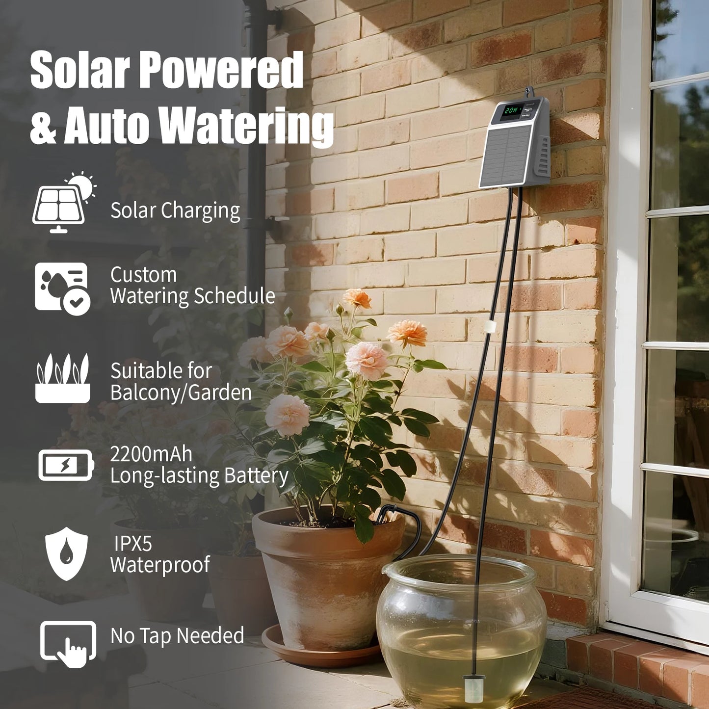 INSOMA Solar Drip Irrigation Programmer Automatic Watering Plants Supplies for Greenhouse and Home Balcony Hang Plants Water Timer