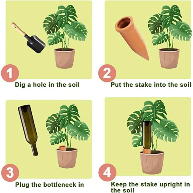 Self Watering Plant Stakes Terracotta 2 Pack Indoor Outdoor Irrigation System
