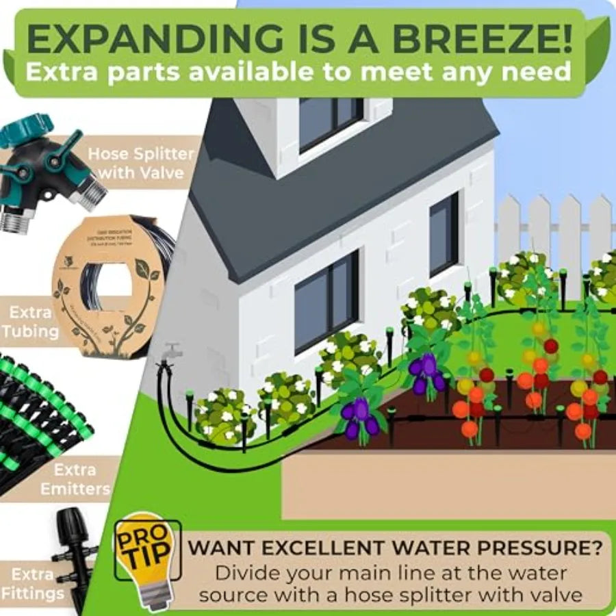 Drip Irrigation System Kit With Adjustable Sprinkler Emitters