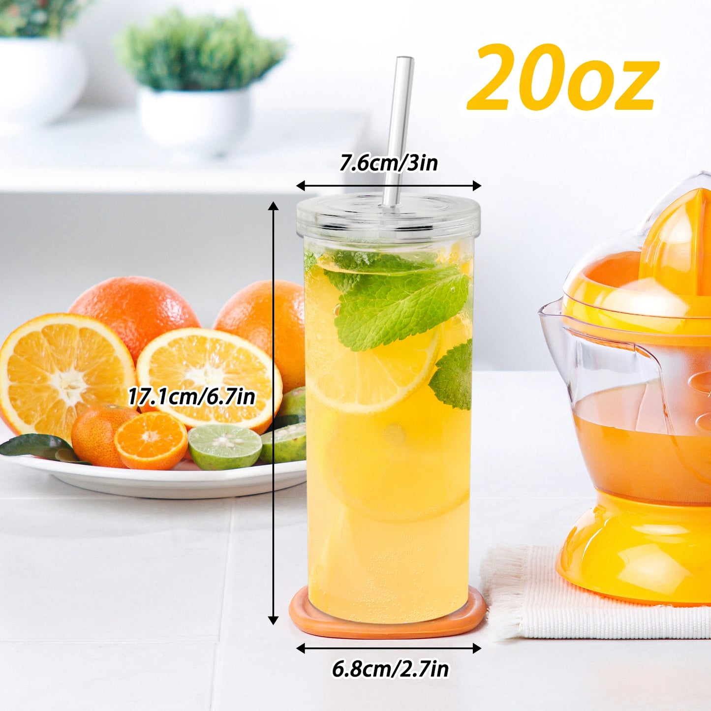 2-Piece Clear Plastic Tumblers With Lids And Straw