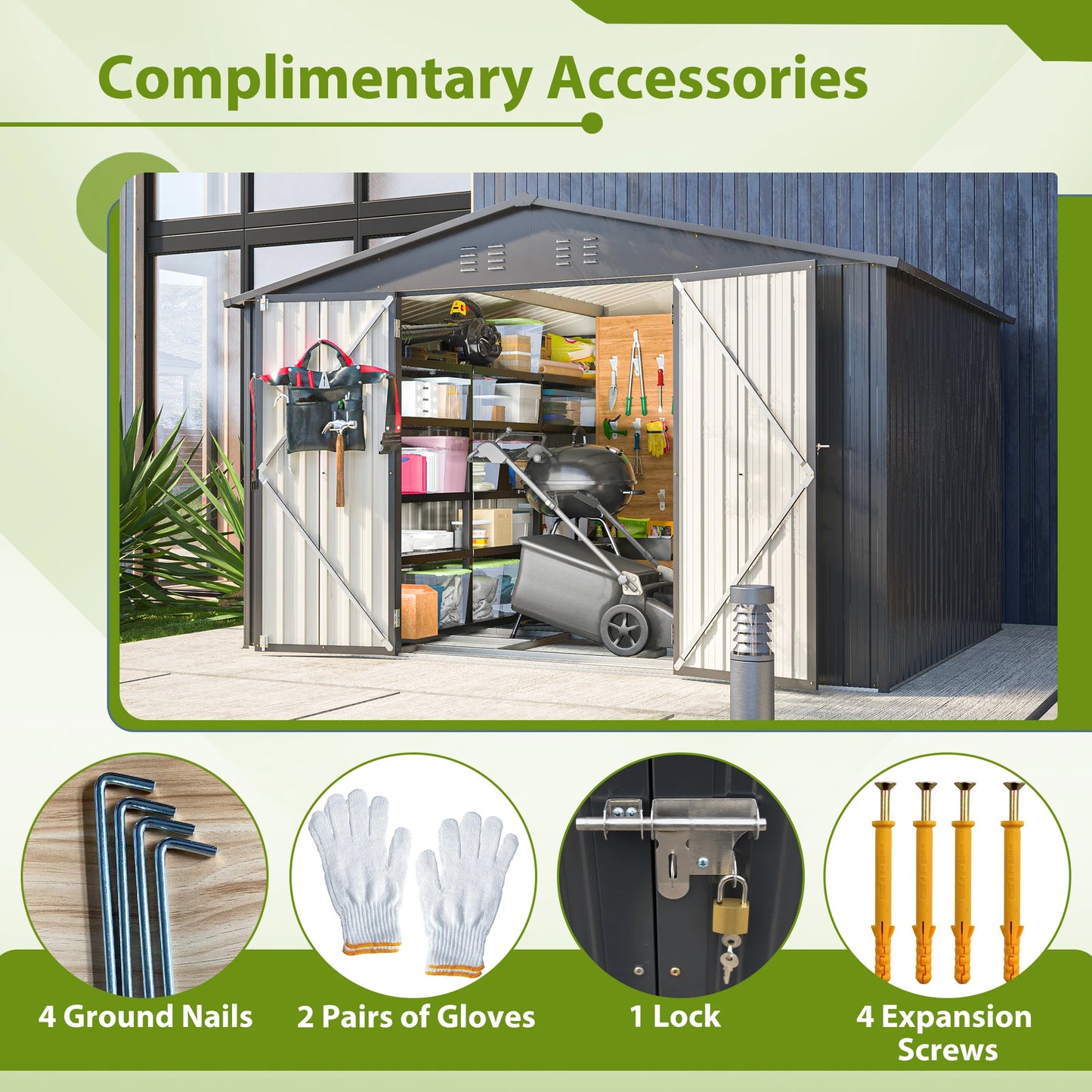 Outdoor Storage Shed 10x8 FT All Weather Metal Shed with Lockable Doors Garden Tool Shed for Patio Backyard Lawn Black
