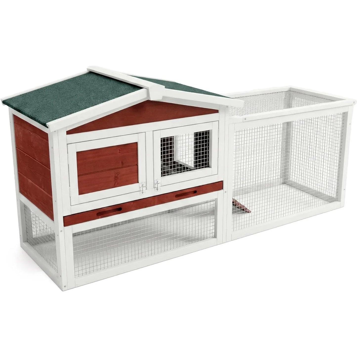 HiMISS 2 Story Wooden Animal Cage Weatherproof Hutch With Tray