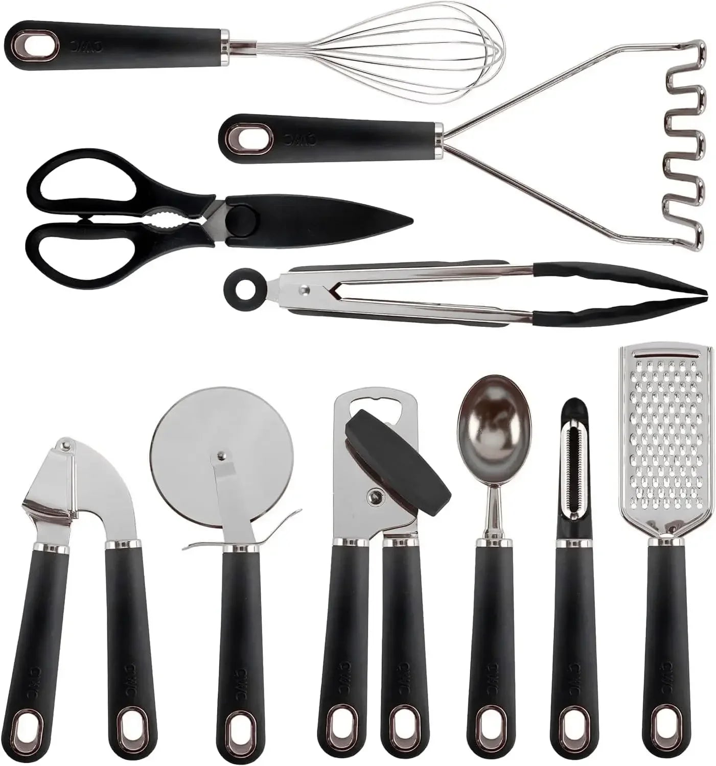 Kitchen Gadget Set Stainless Steel Appliance with Soft Touch Handle, 7 Pieces, Stainless Steel Black