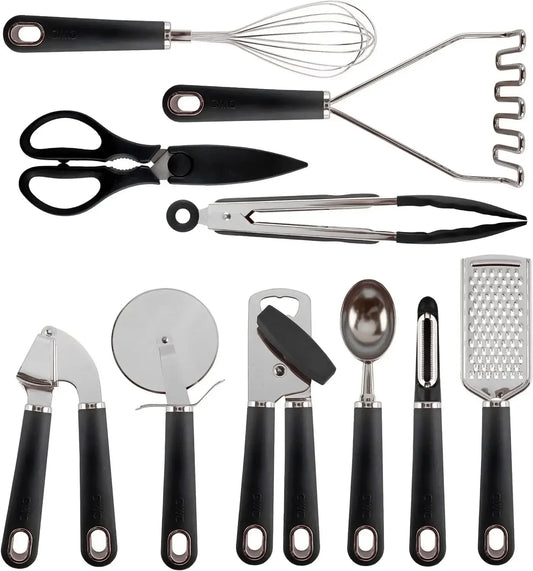 Kitchen Gadget Set Stainless Steel Appliance with Soft Touch Handle, 7 Pieces, Stainless Steel Black