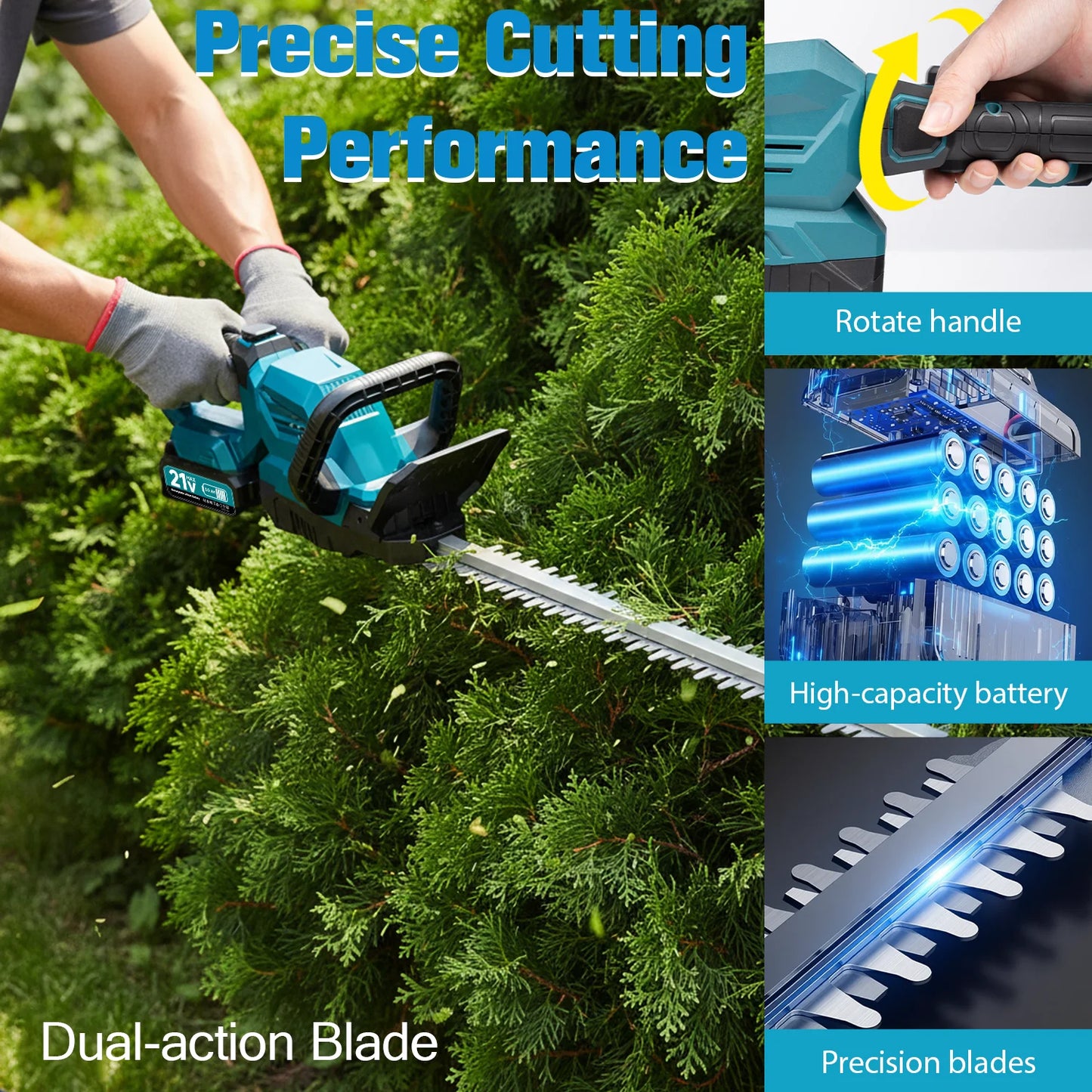 XYSD Cordless Hedge Trimmer With Battery And 180 Degree Head