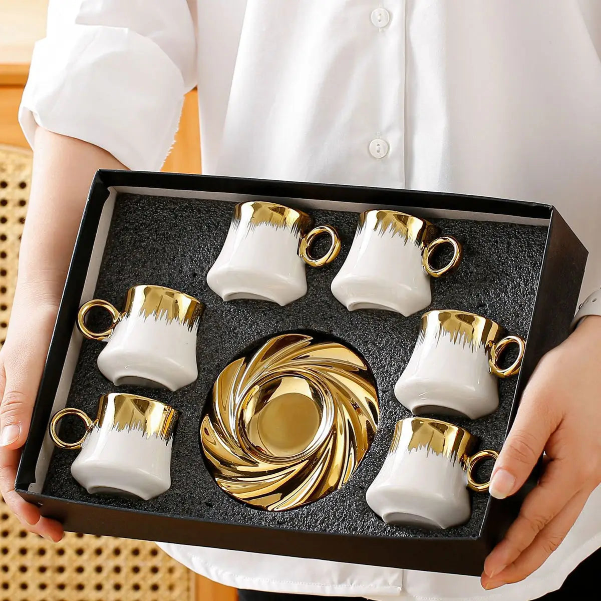 Turkish Coffee Cup Set With Saucers And Tray Luxury Ceramic