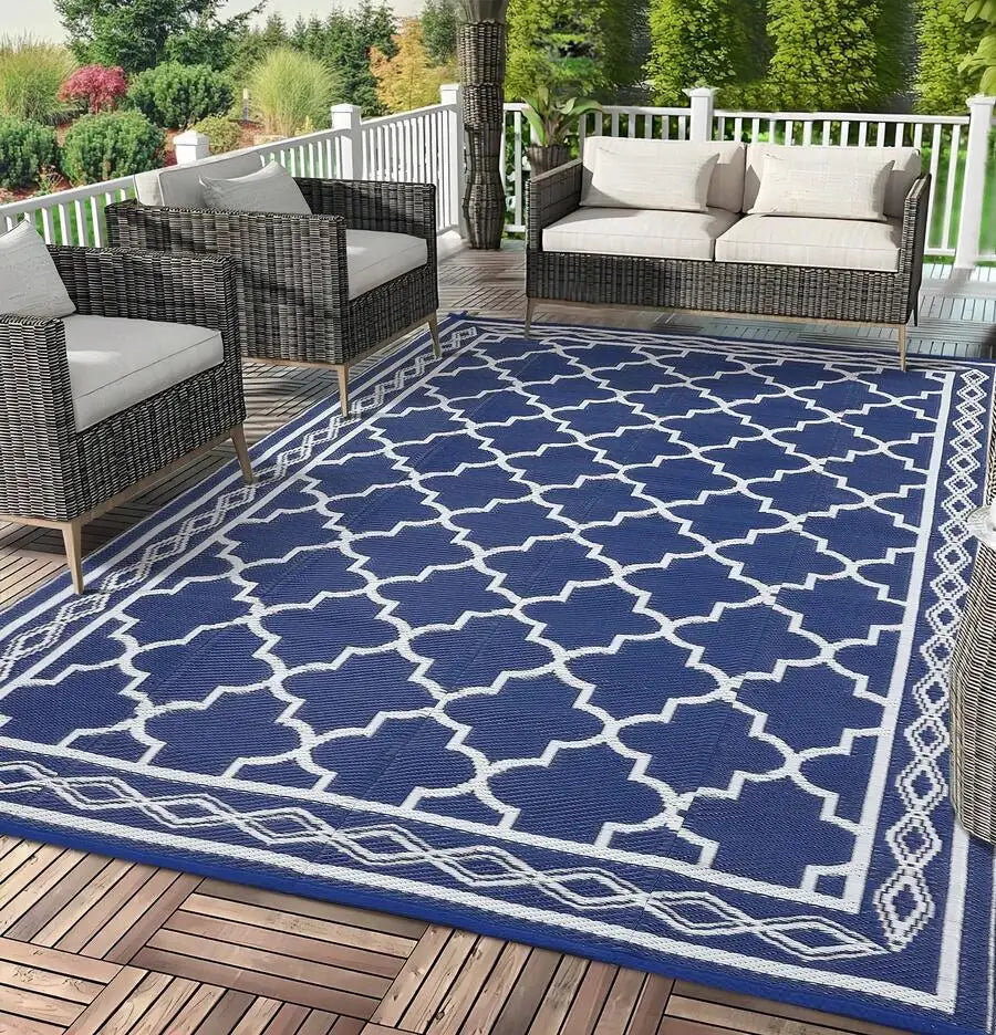 Geometric Outdoor Rug Waterproof Patio Mat For Balcony Camping