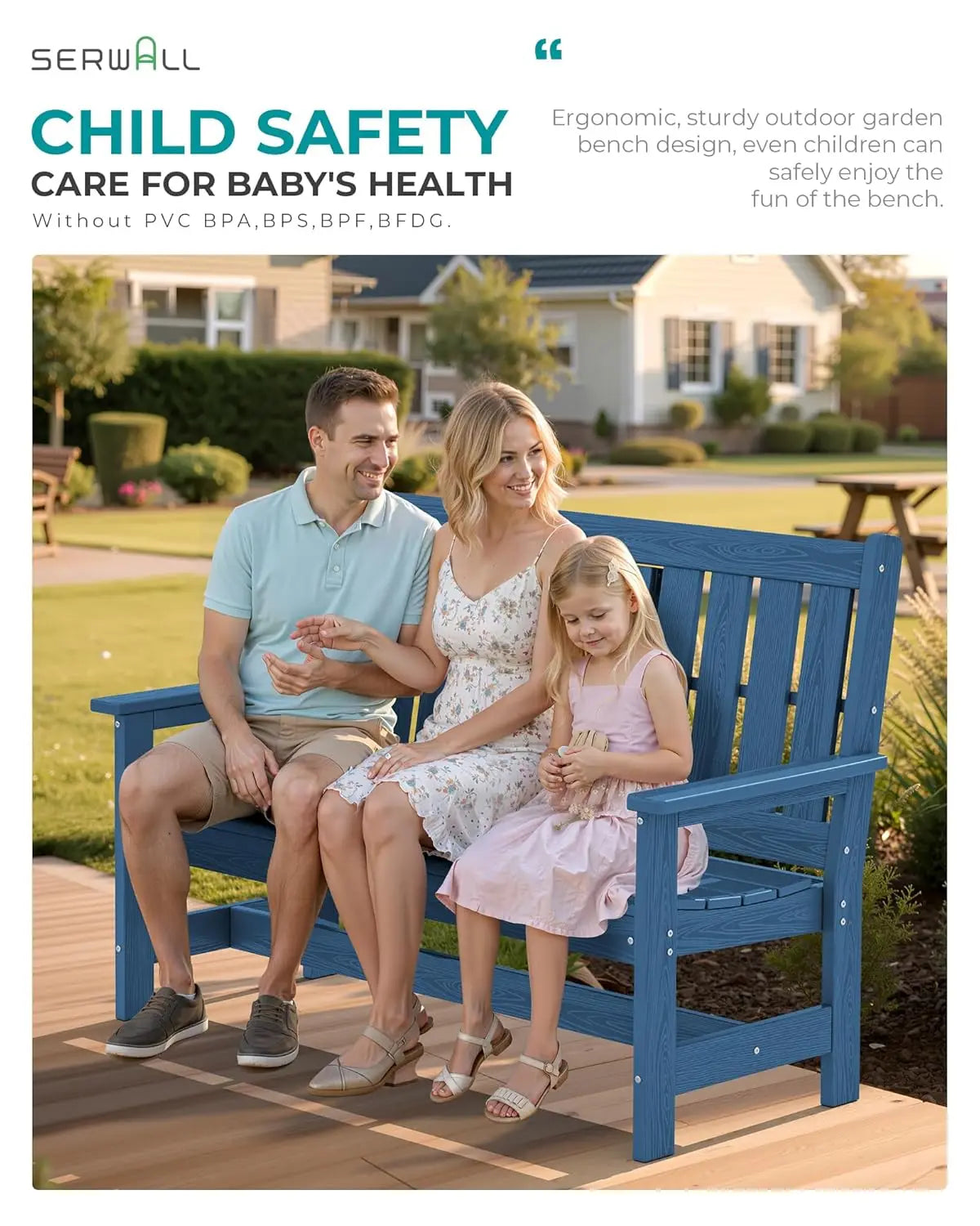 Outdoor Bench With Cup Holder and High Backrest All Weather