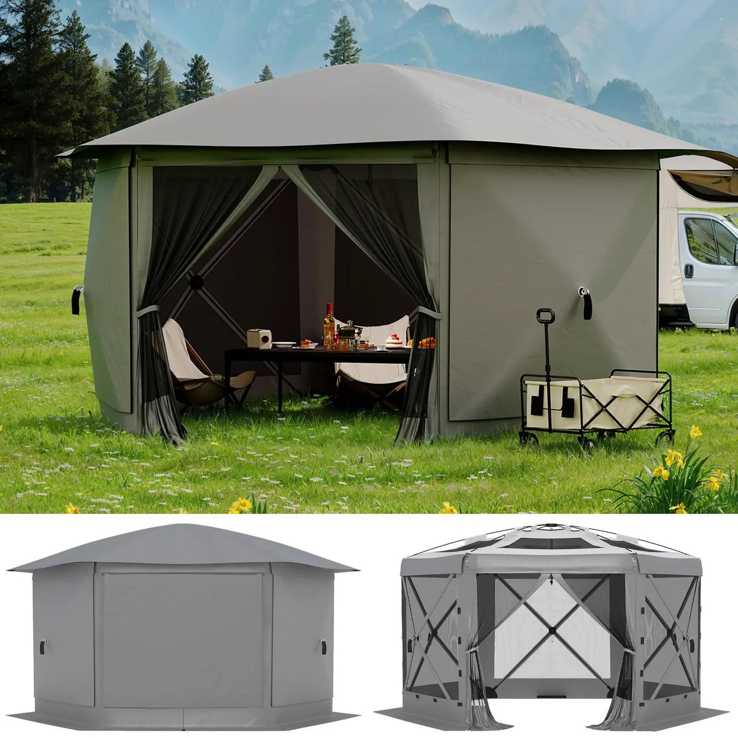 HiMISS Pop Up Gazebo With Removable Roof And Mosquito Netting