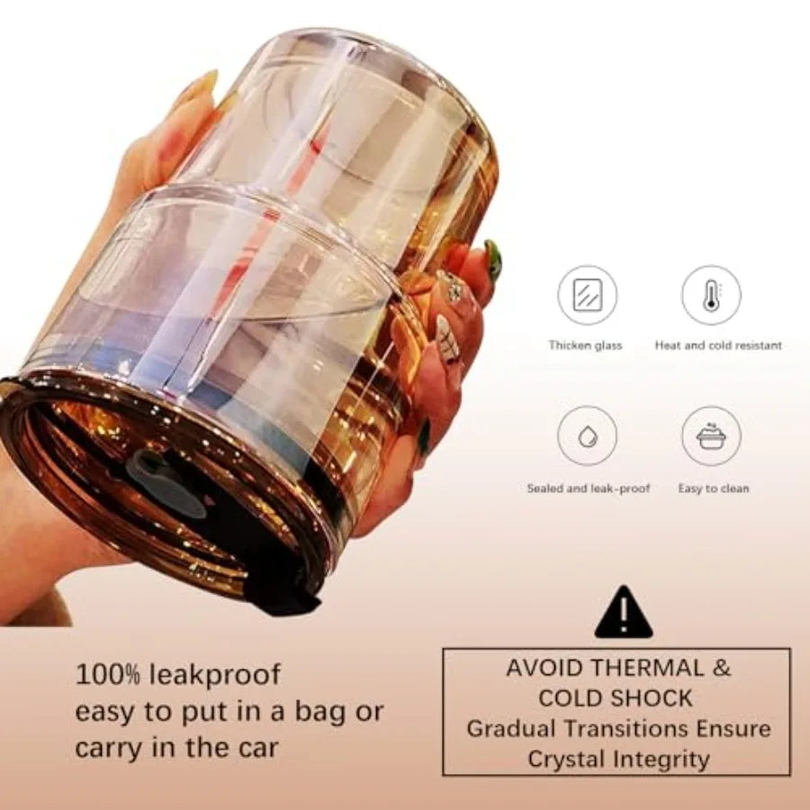 Glass Tumbler Bottle With Straw Dustproof Lid Double Wall Insulated