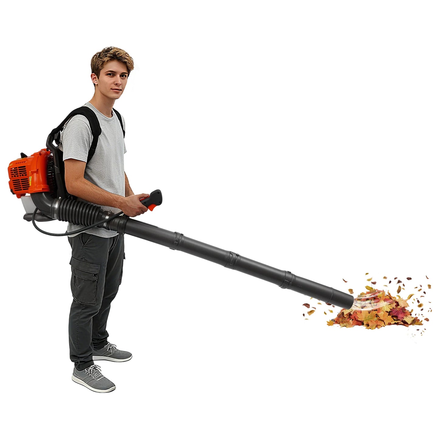 42.7cc 2-Stroke Manual Pull Start Garden Blower, 720m³/H Airflow High Speed Outdoor Debris Clearing Machine, 8.07kg Backpack Gasoline Leaf Blower, Portable Snow and Leaf Cleaning Equipment