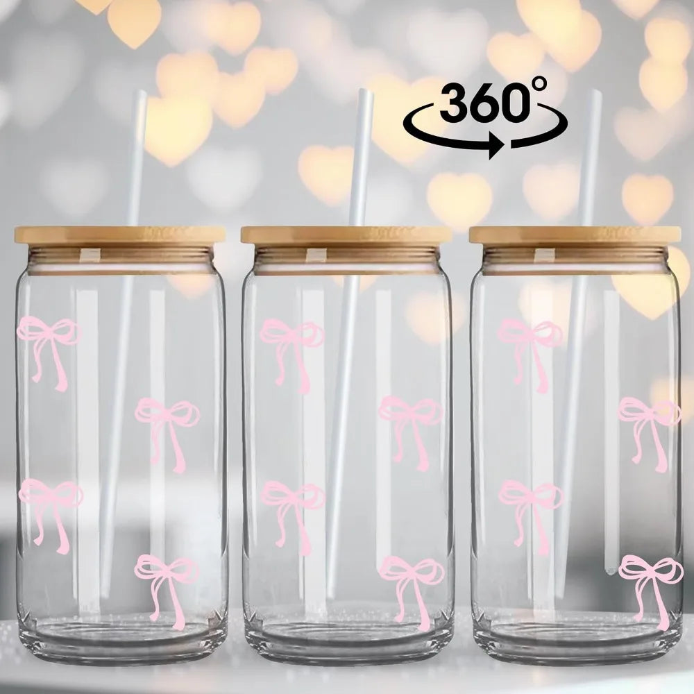Glass Cup With Lid And Straws Aesthetic Preppy Tumbler Gift