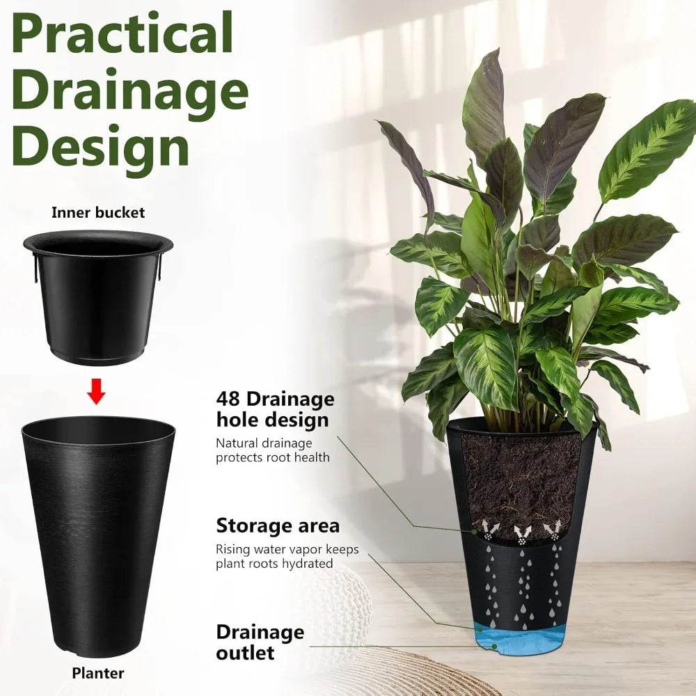 Set Of Two Tall Outdoor Planters Resin With Drainage
