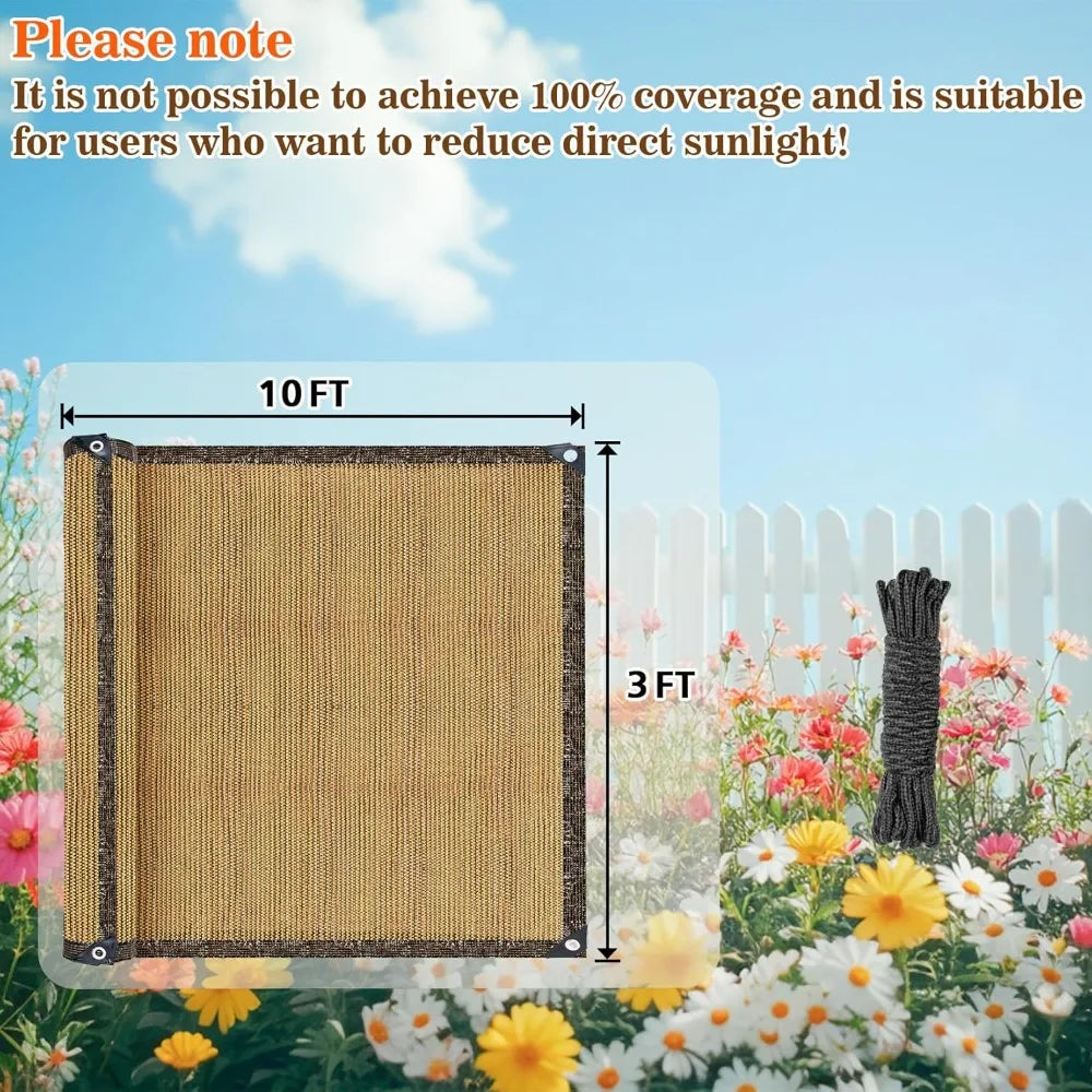 Breathable Brown Privacy Fence Shade Screen, 75% Shading HDPE Mesh for Backyard Balcony Patio, 3 X 10 Feet