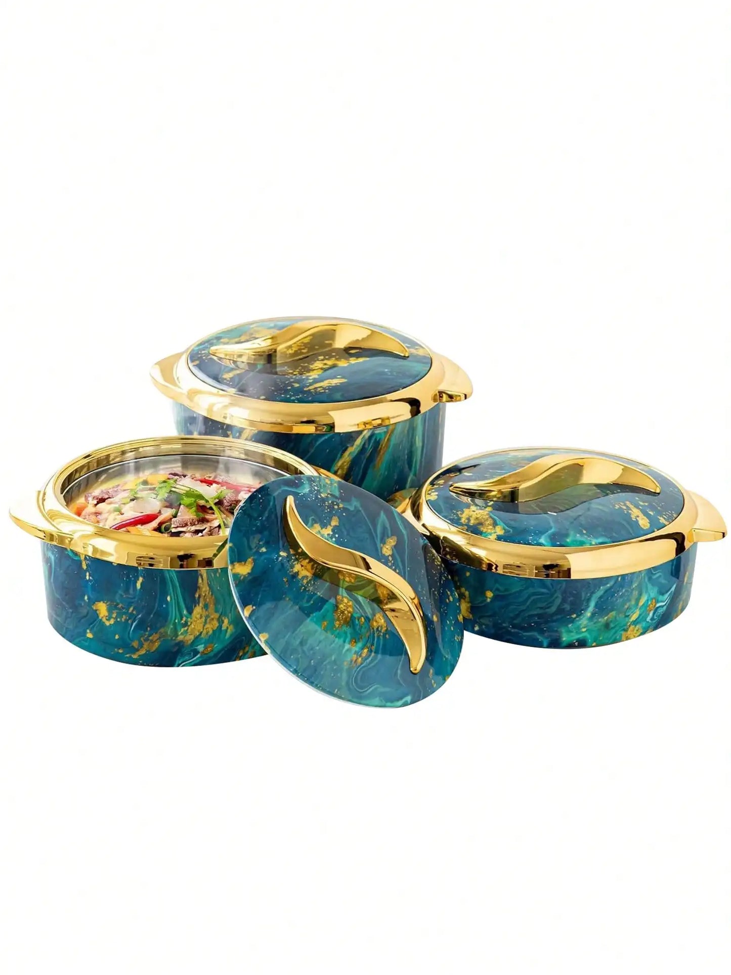 Three-Piece Food Warmer Set With Lids in Stainless Steel