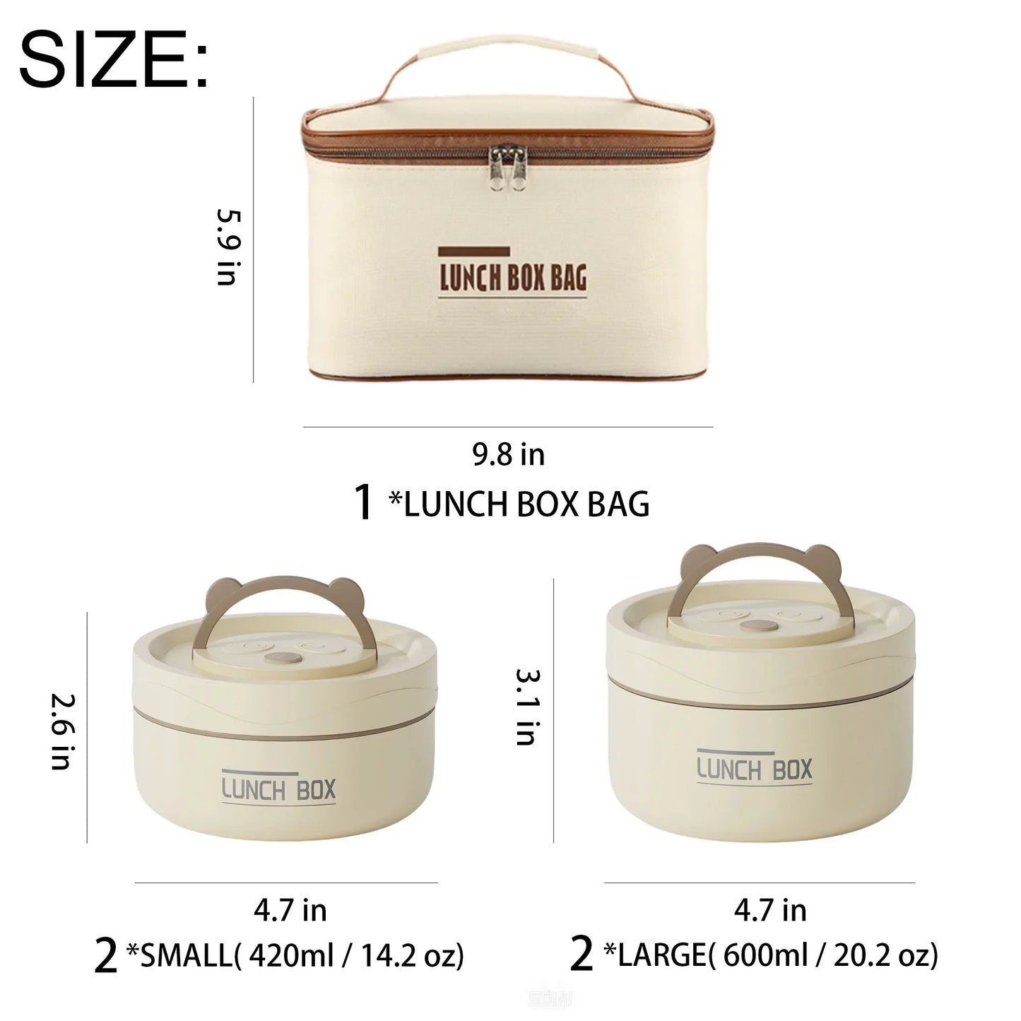 Portable Insulated Lunch Container Set, 304 Stainless Steel Stackable Leak Proof Food Jars with Airtight Lids, Microwave Safe Thermal Bento Bowls with Insulated Lunch Bag for Office School Travel