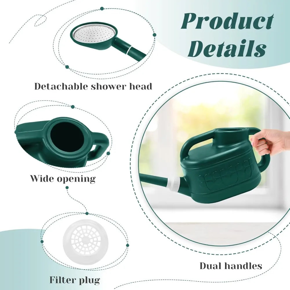 1 Gallon Watering Can with Removable Long Spout & Stainless Steel Sprinkler Head, Plastic Indoor Outdoor Garden Watering Can for Plants