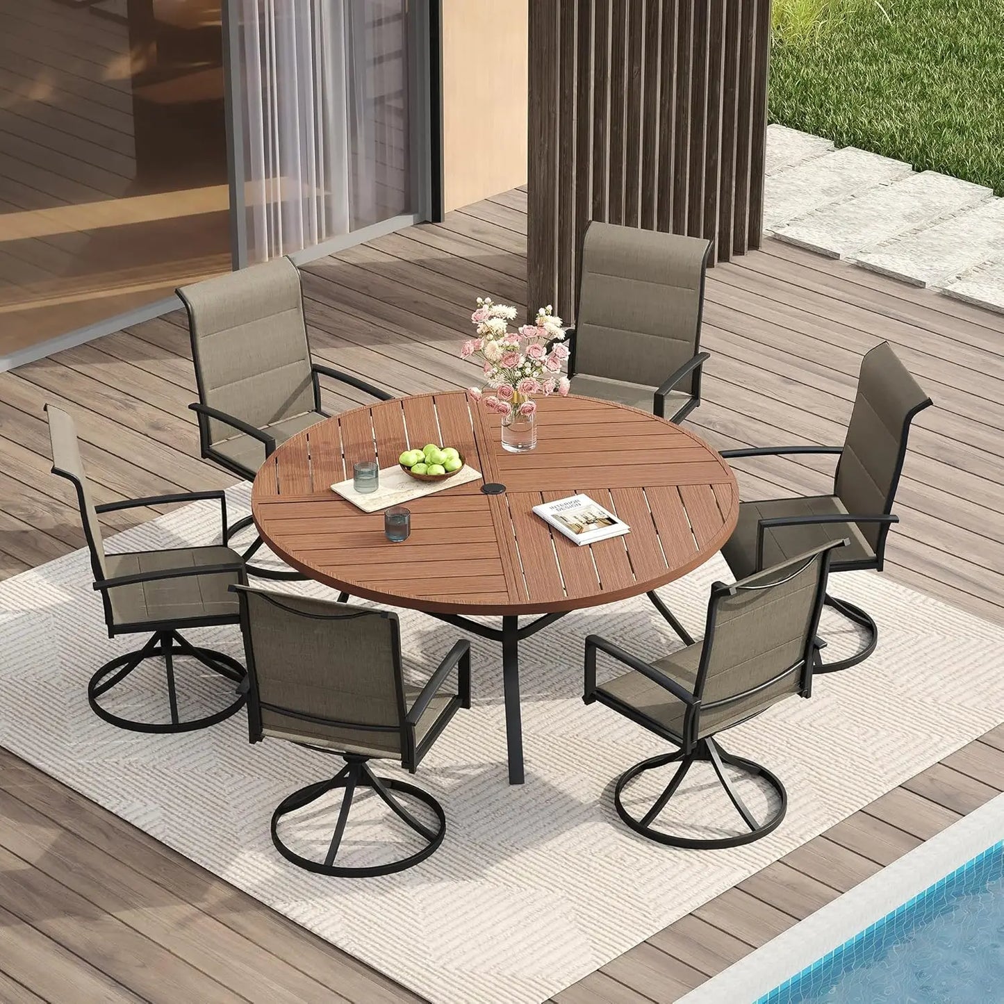 Patio Dining Set for Six With Round Table and Chairs
