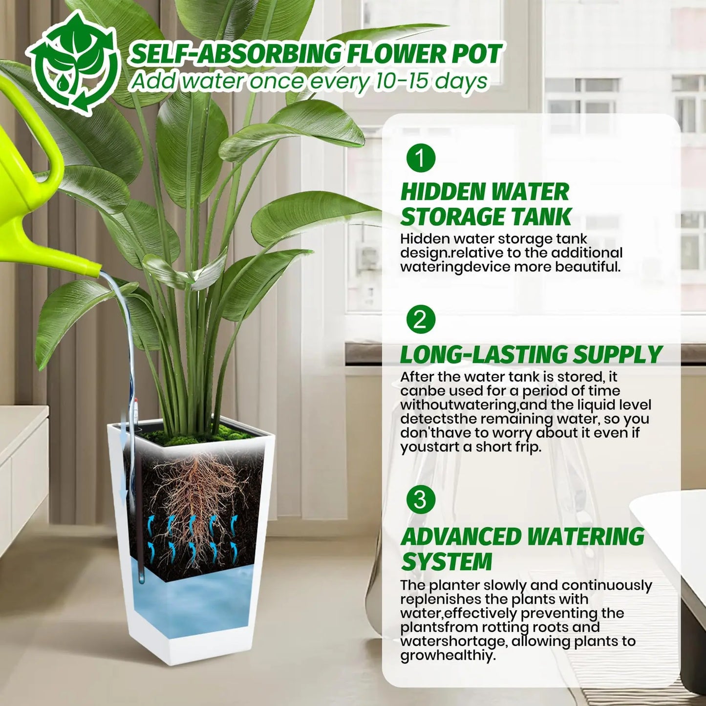 HiMISS Self Watering Planters Pair for Indoor Outdoor Front Porch