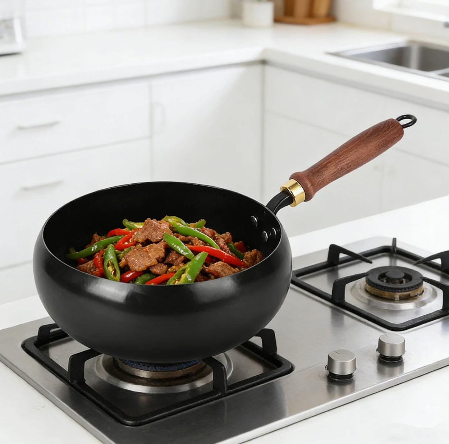 Hammered Wok With Deep Round Bottom For Gas And Induction