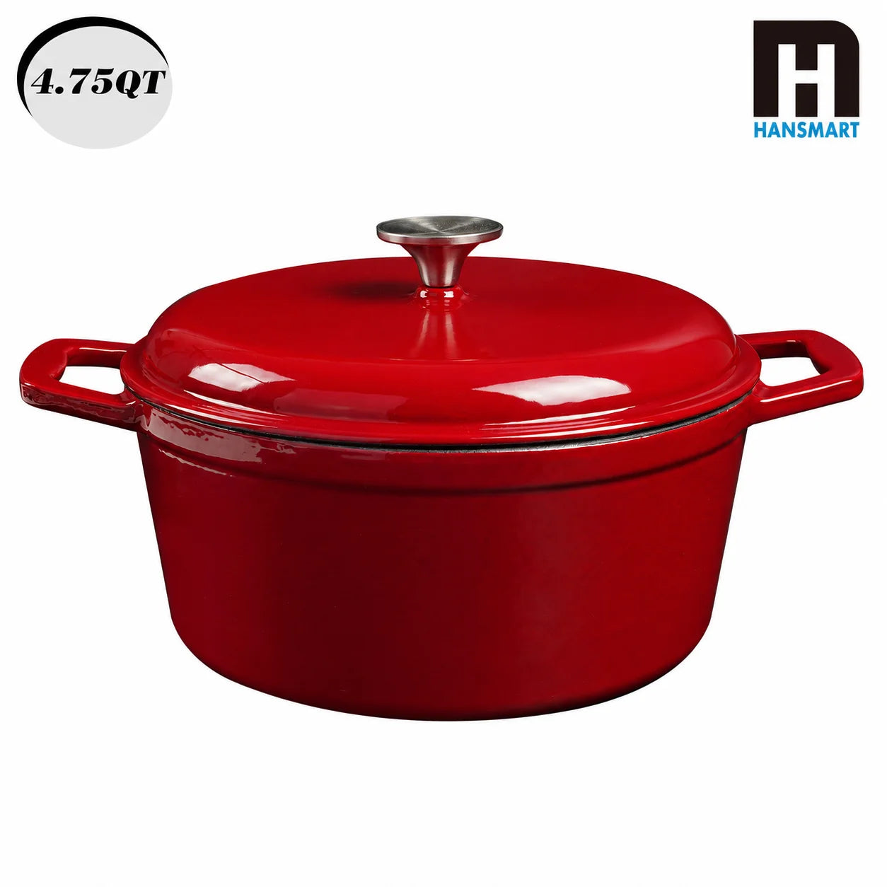 HanSmart Enameled Cast Iron Dutch Oven With Lid For Braising