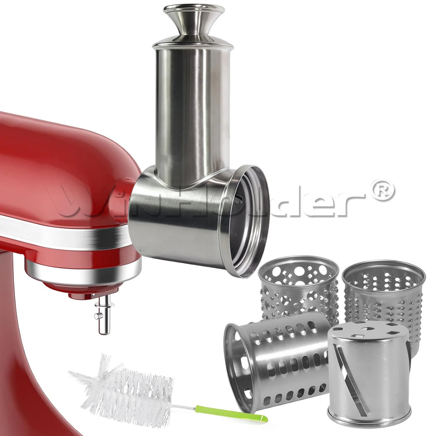 2Set Large 4 Cutting Blades Stainless Steel Slicer Shredder Attachment+Food Meat Grinder Attachment For KitchenAid Dishwasher Safe Vegetable Cheese Grater Accessories