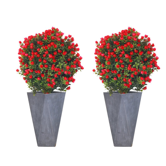 Courtyard Landscape Decor, Artificial Boxwood Topiary Ball Tree, Wood Plastic 69cm 2pcs Red Floral Ground Spike Artificial Boxwood Topiary Ball Tree, Artificial Boxwood Topiary Ball Tree Garden Patio Outdoor Layout Accessory