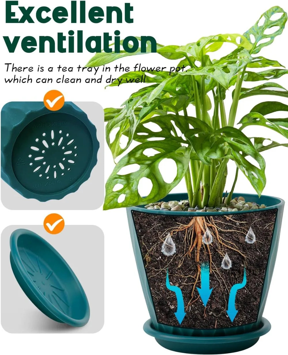 Porcelain Indoor Plant Pots With Drainage And Trays Four Pack