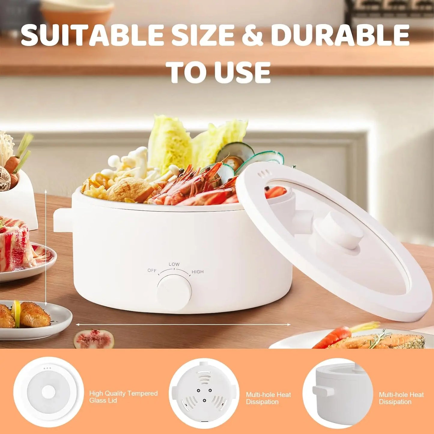 Portable Electric Pot 3L With Ceramic Coating For Hot Pot And Pasta