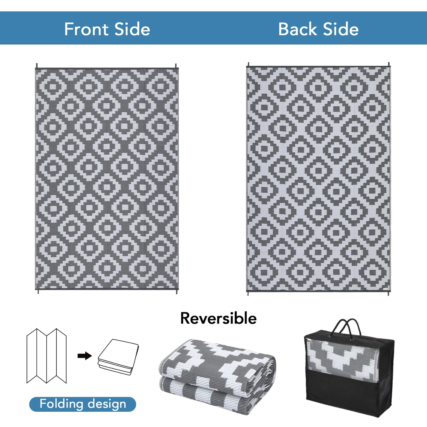 StudysetCN Outdoor Geometric Straw Rug Waterproof Reversible Mat
