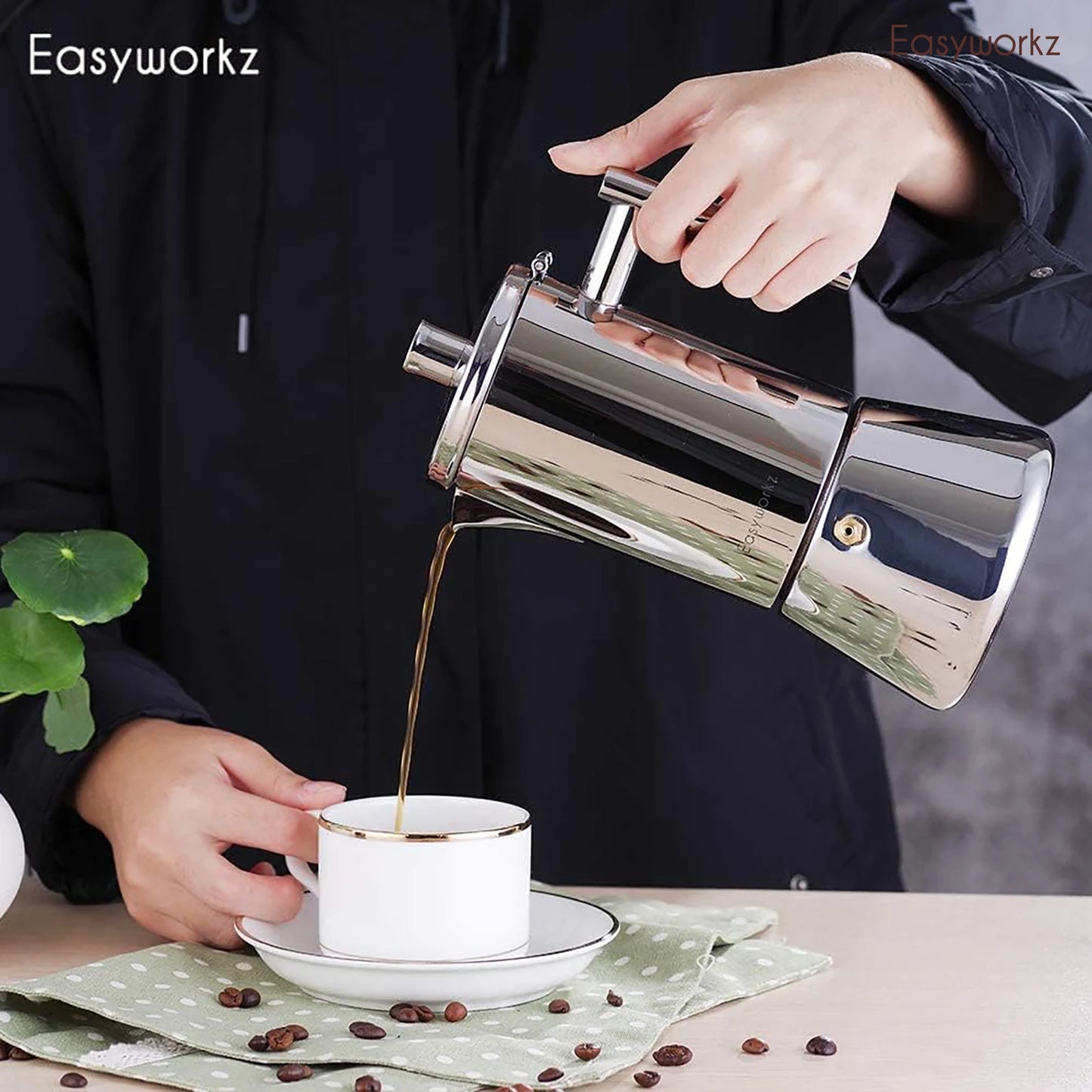 Easyworkz Stovetop Espresso Maker Moka Pot Stainless Steel Induction