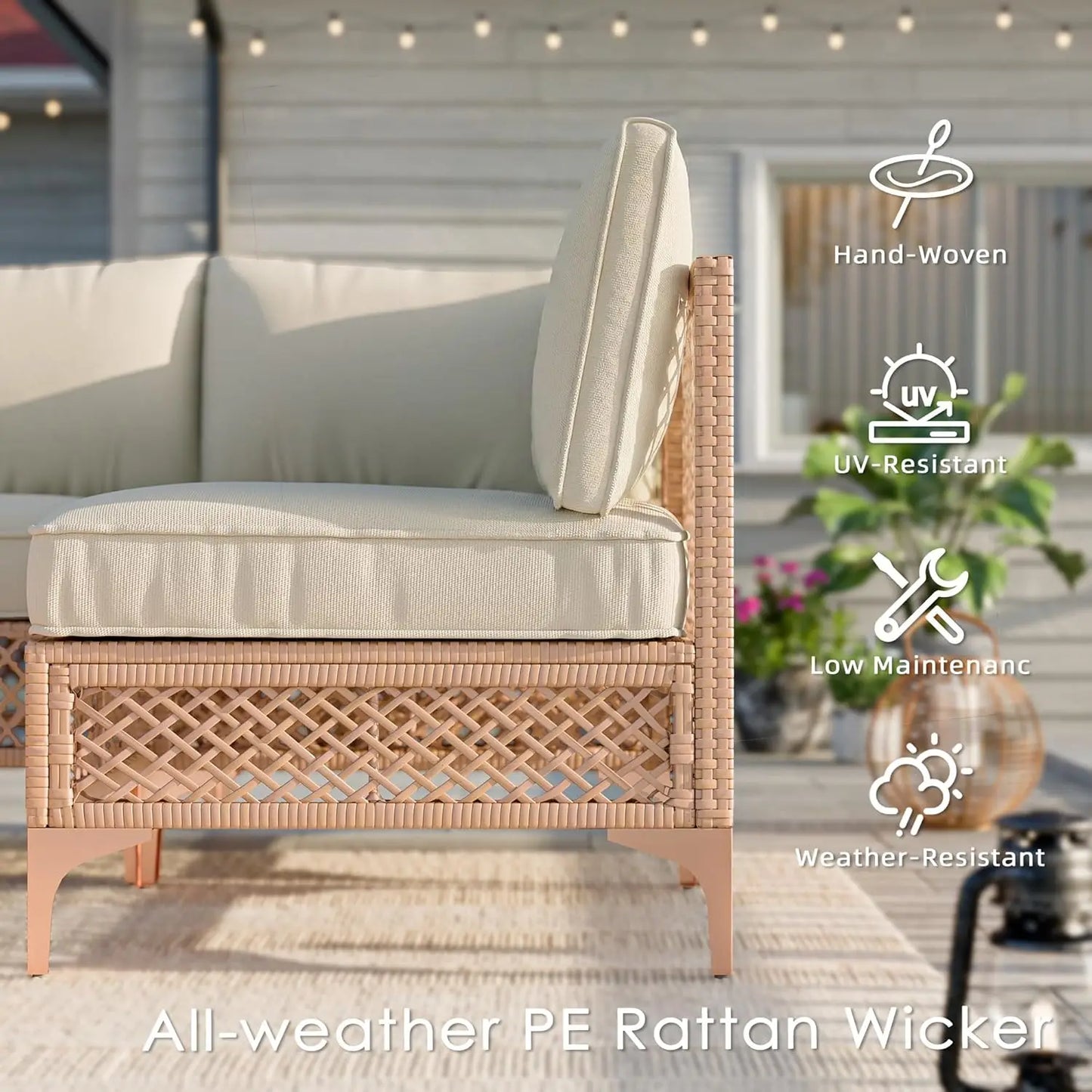XIAOLANG Outdoor Patio Conversation Set Cushioned Wicker Sofa