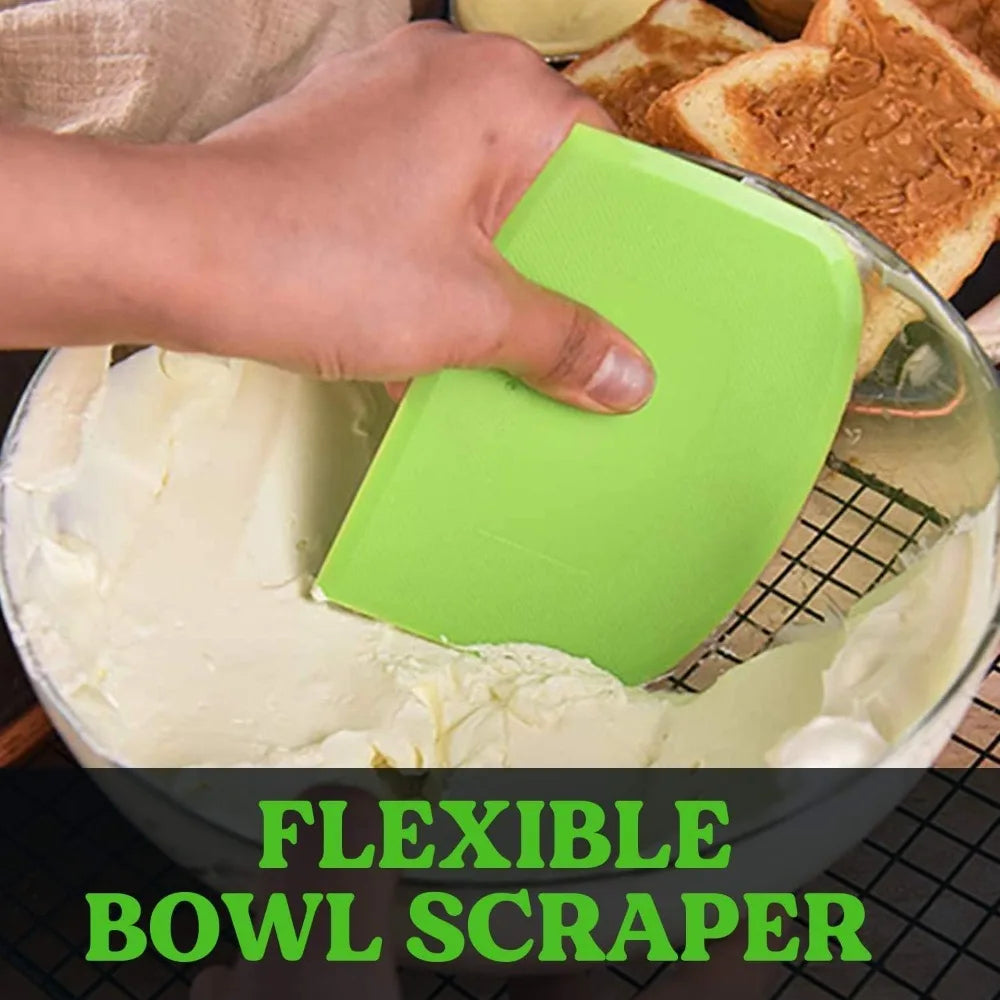 Flexible Plastic Dough Scraper Bench Scraper with Sharp Edges for Baking Cake Decorating Modeling and Sculpting Non Slip Kitchen Tool Set of 3 Green White Green