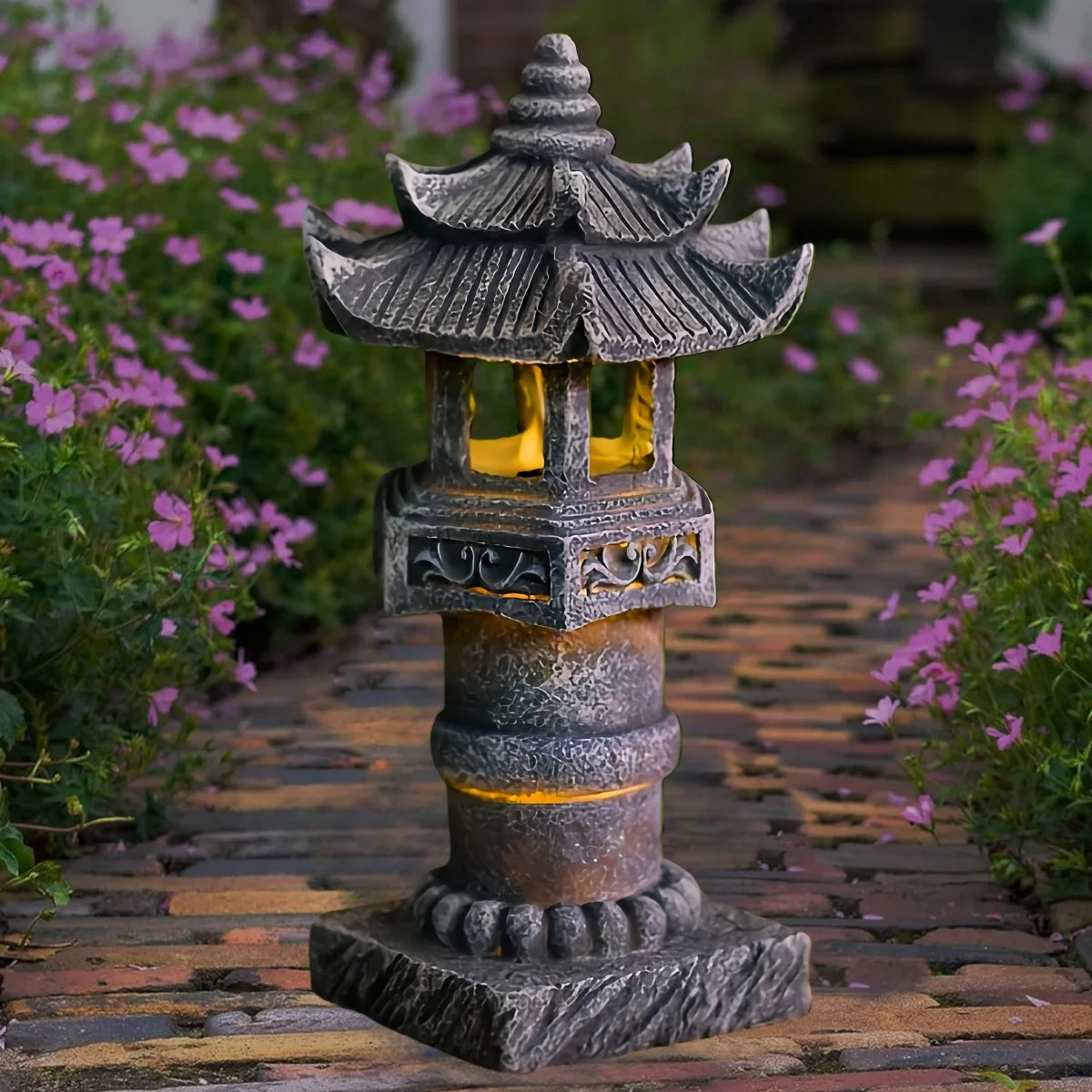 Pagoda Garden Statue Solar Powered Light, for Landscape Balcony, Outdoor Garden Zen Statue Light, Pagoda Stupa Zen Garden Decor Lawn Ornament, Garden, Patio, Porch Yard Art Ornament