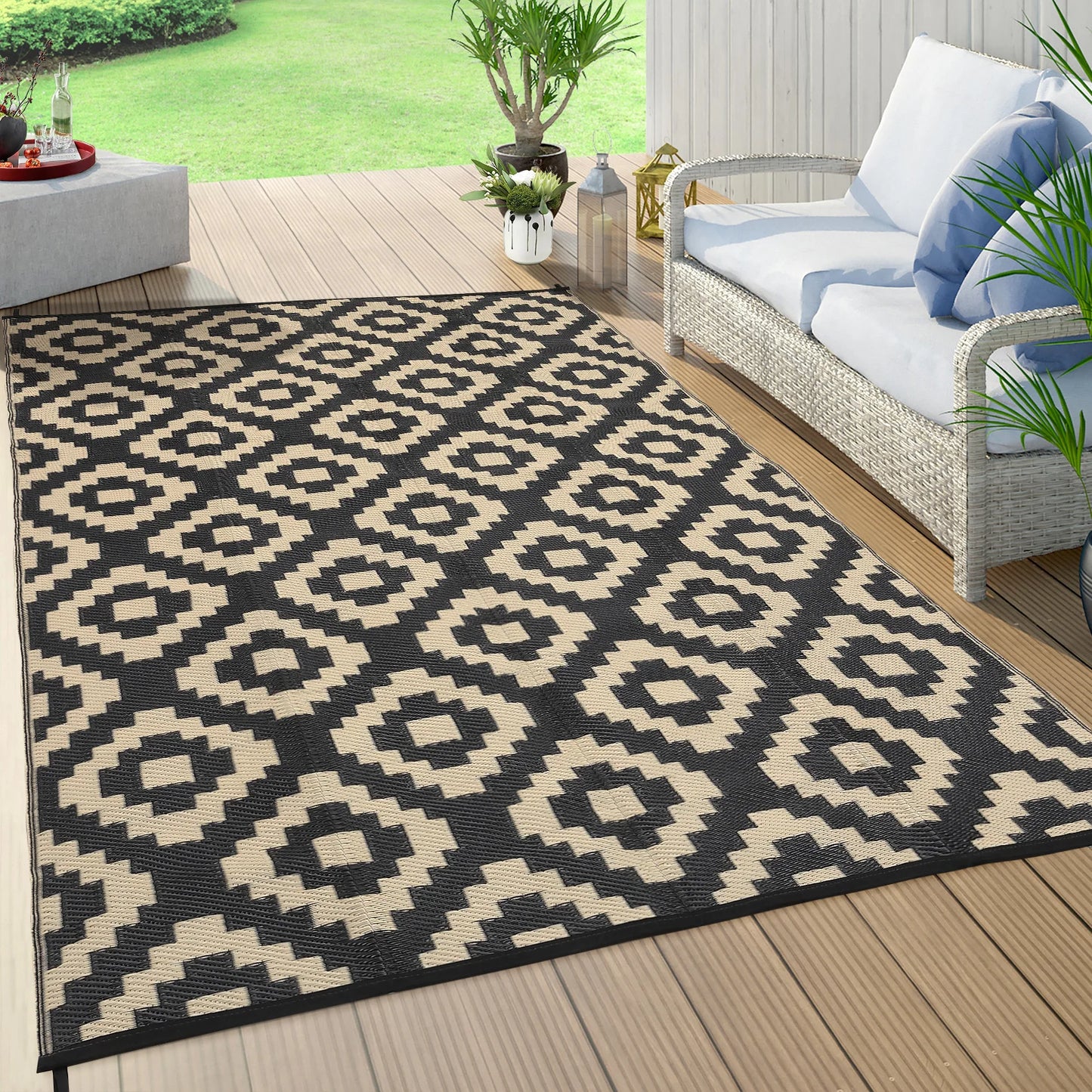 StudysetCN Outdoor Geometric Straw Rug Waterproof Reversible Mat
