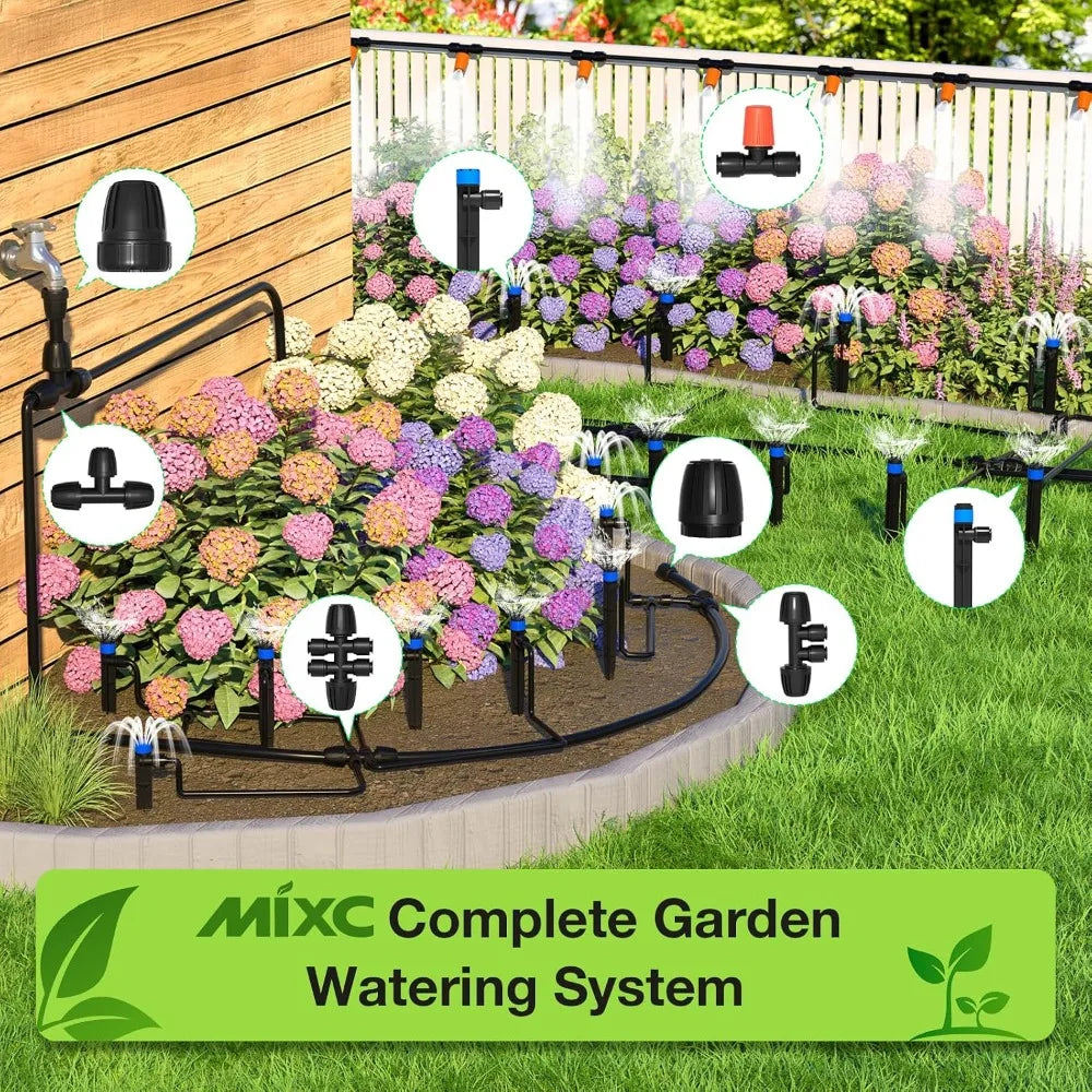 250FT Drip Irrigation System - Quick Connect Garden Misting Kit with Adjustable Nozzles for Indoor Outdoor Potted Plants Lawn Greenhouse