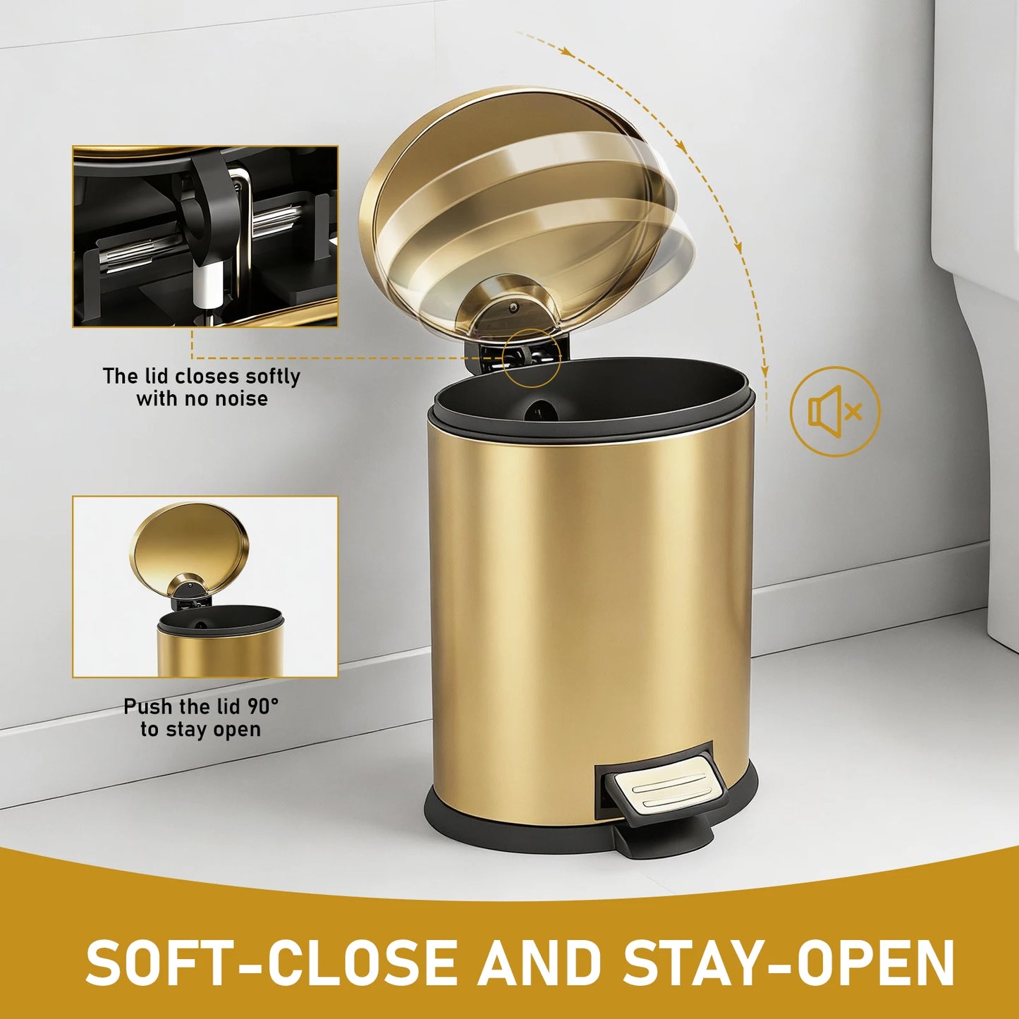 HANSMART Round Stainless Steel Trash Can Non Skid Base