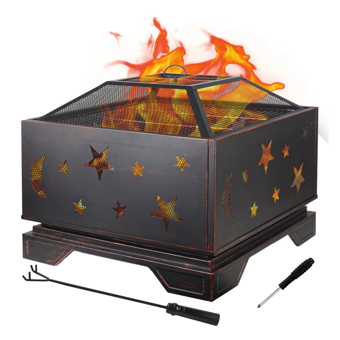 Wood Burning Fire Pit With Grill And Spark Screen Outdoor