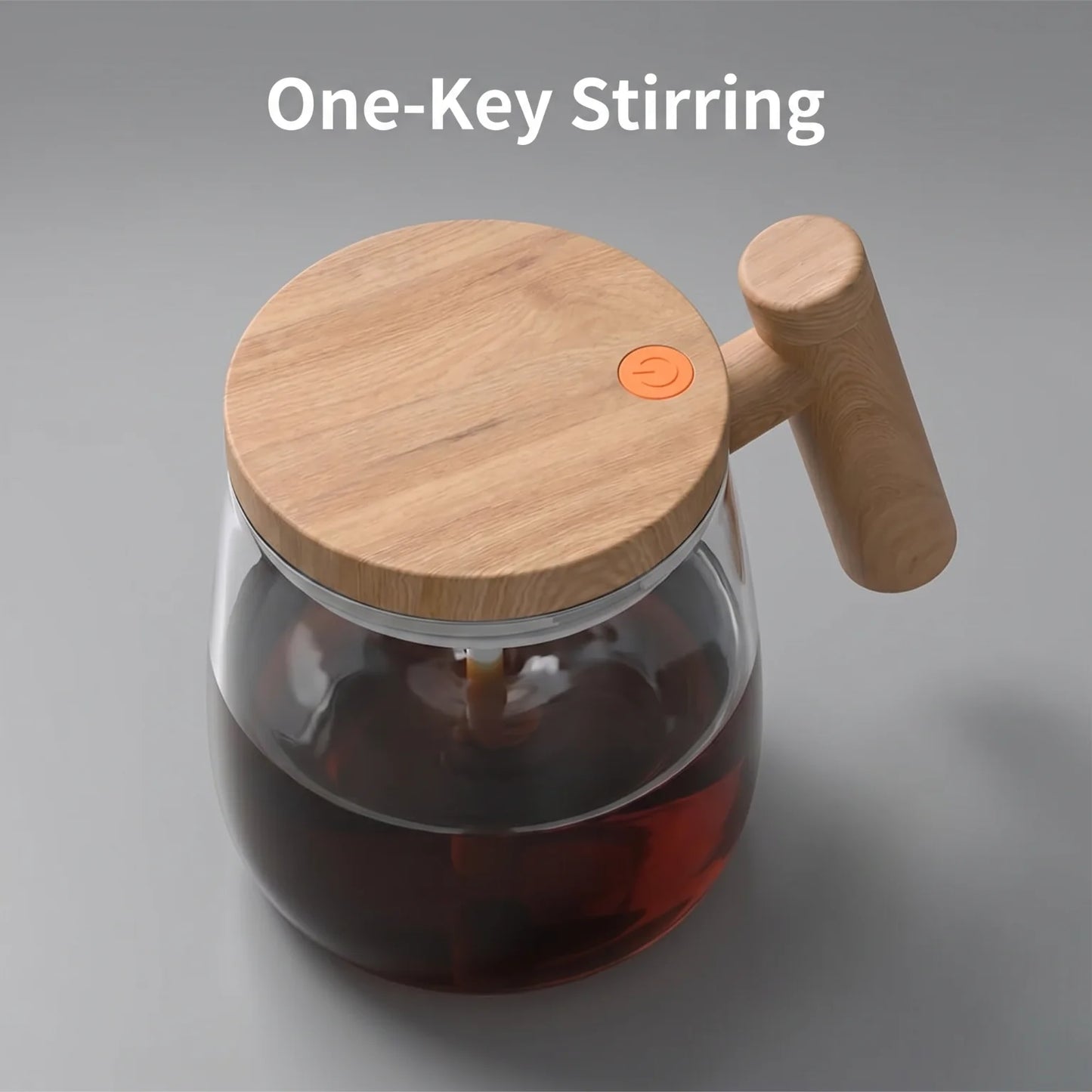 USB Dry Battery Powered Self Mixing Coffee Cup Large Capacity Automatic Stirring Glass Mug Leakproof Wooden Lid Electric Blender Cup for Home Office Travel