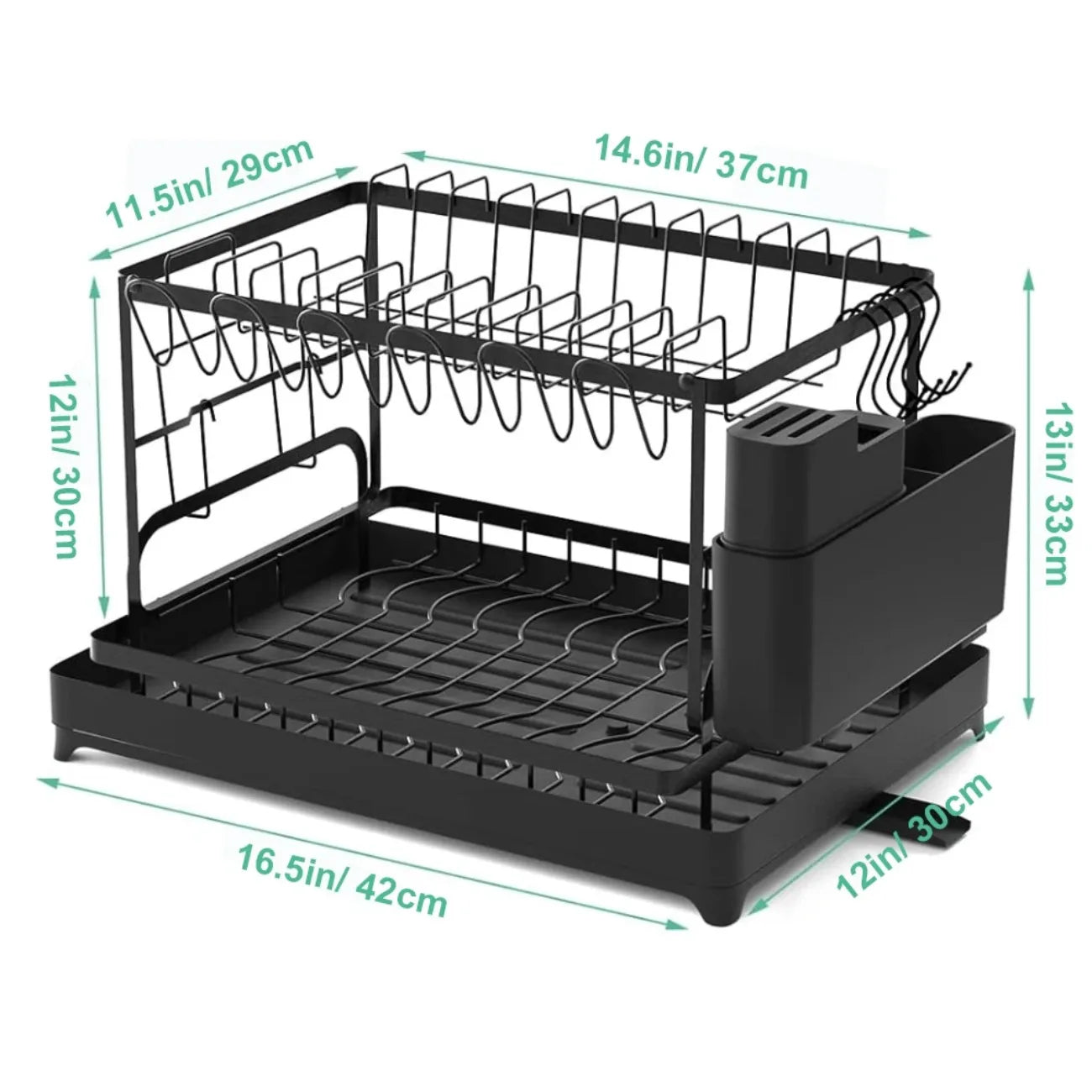 DIAMR 2 Tier Rotating Dish Drying Rack With Utensil Holder