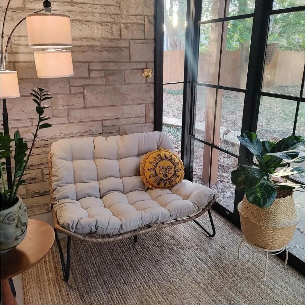 Frame All-Weather Rattan Loveseat With Cushioned Outdoor Seating