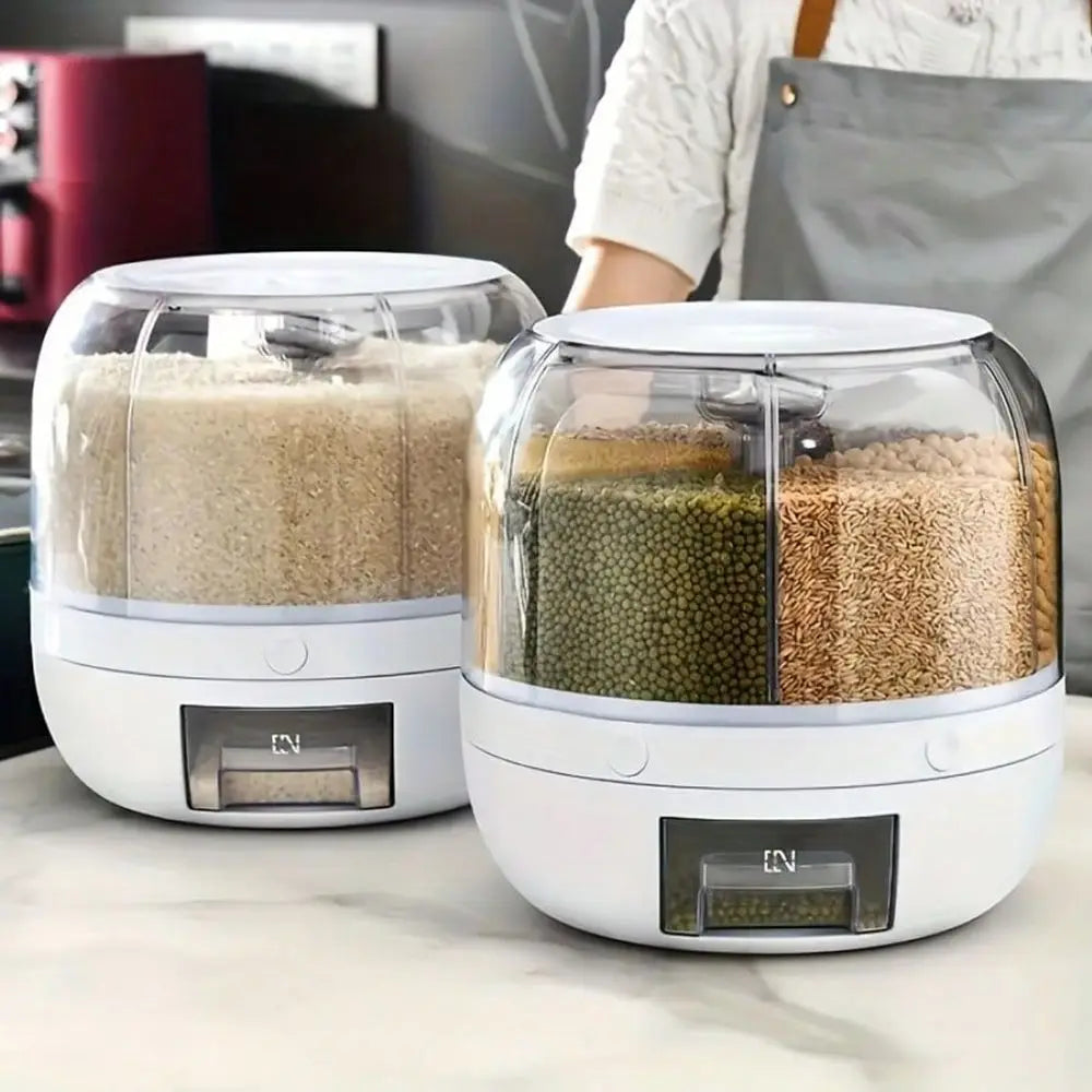 22 Lbs Multi-Functional Grain Dispenser, Reusable Round Food Storage Container With Flip Lid, 360 ° Rotating Grain Organ