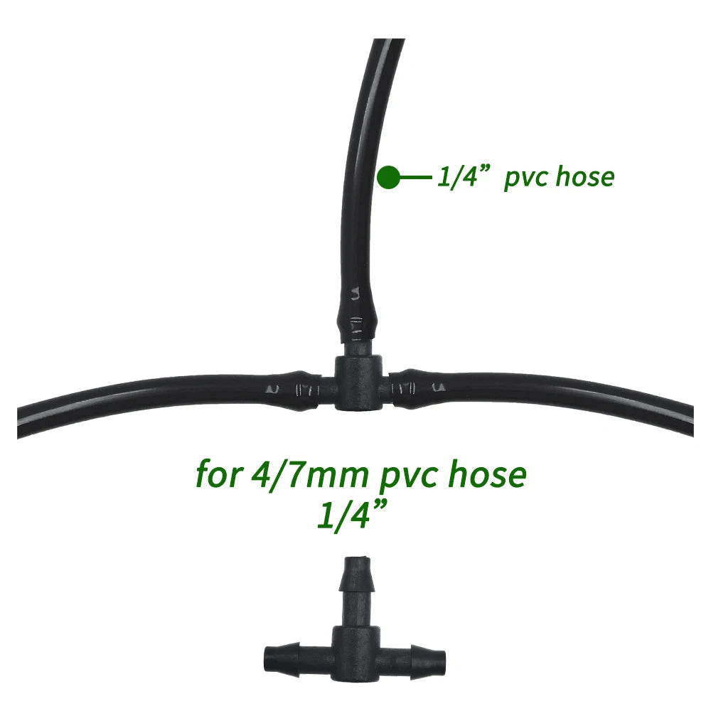 50PCS Plastic Barbed 3-Way TEE Connector for 4/7mm Tubing Watering Pipe Hose Couplings Micro Drip Irrigation Garden Tools